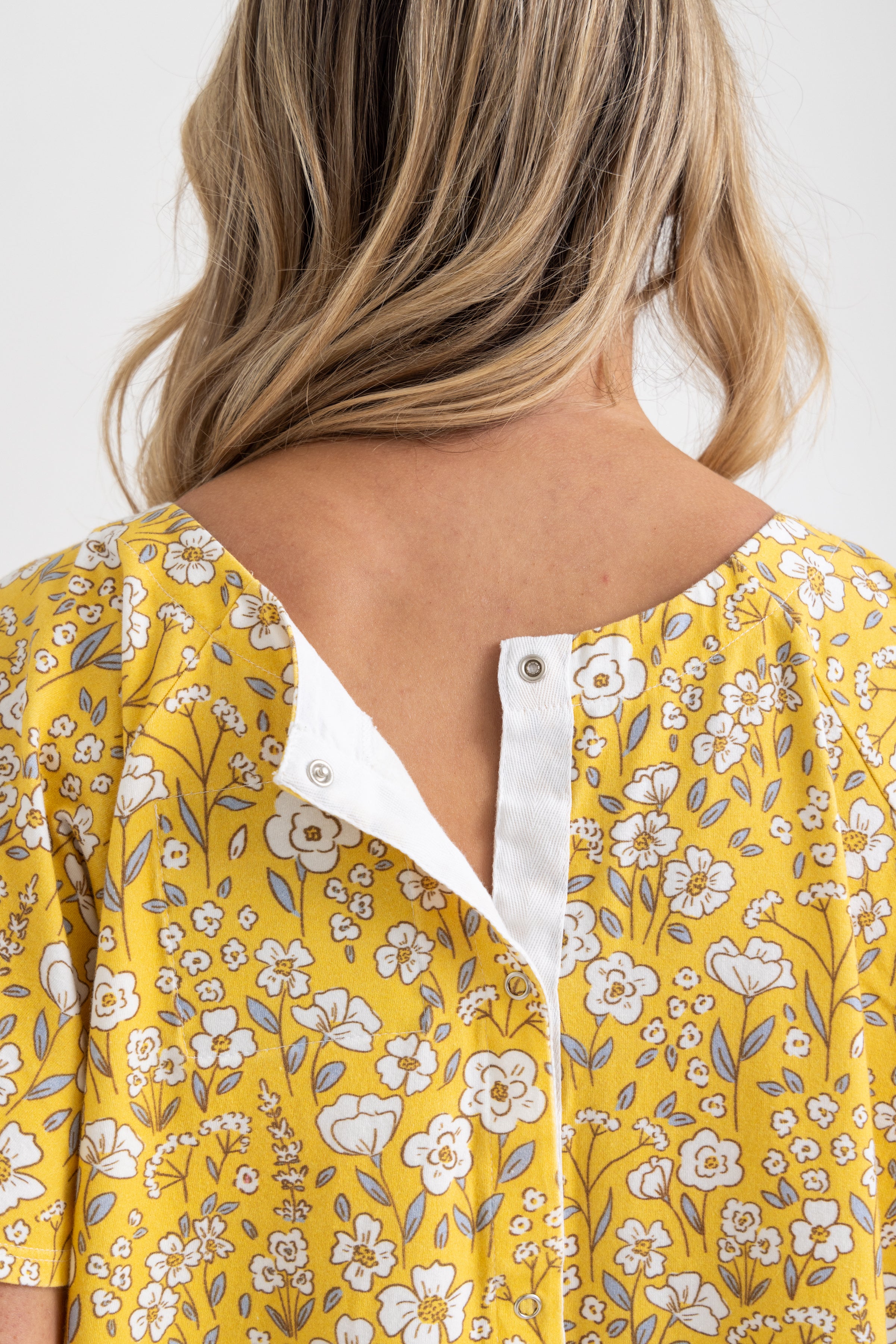 Designer hospital gown with snaps