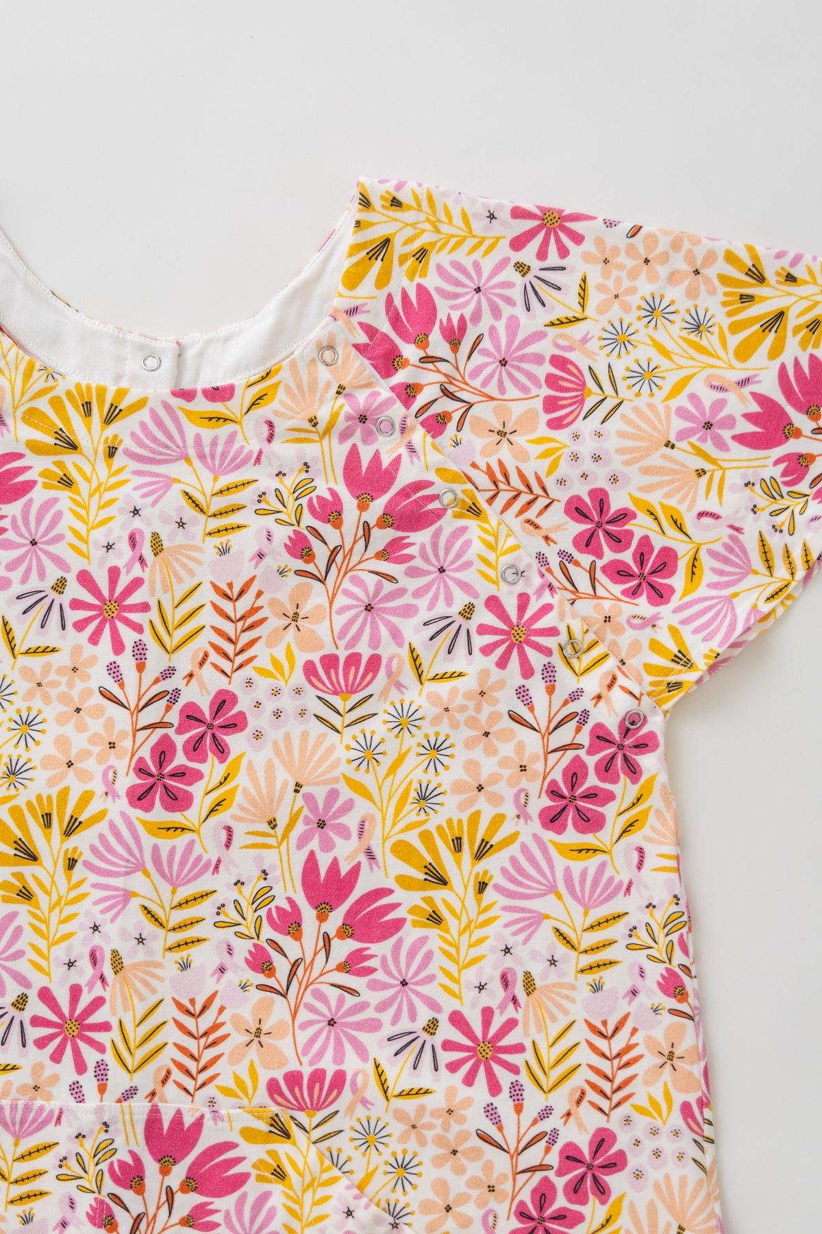 Organic breast cancer awareness print used for Untethered patient gowns for women having mastectomies, chemotherapy, surgery or radiation